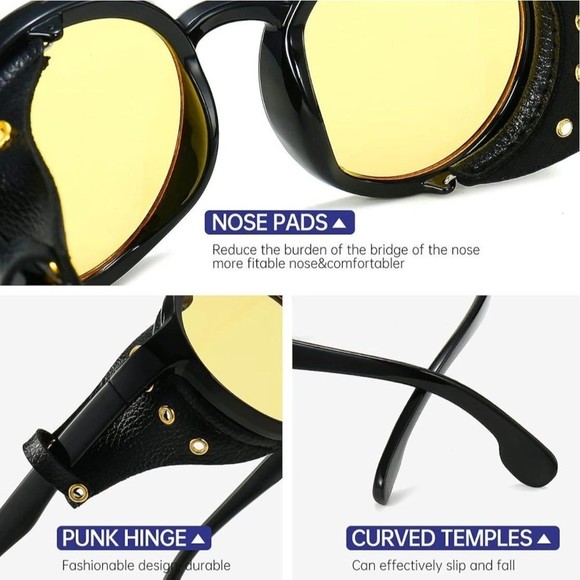 Steampunk Sunglasses Men Round Night Vision Googles Vintage Punk Sun Glasses Bra - Picture 10 of 12